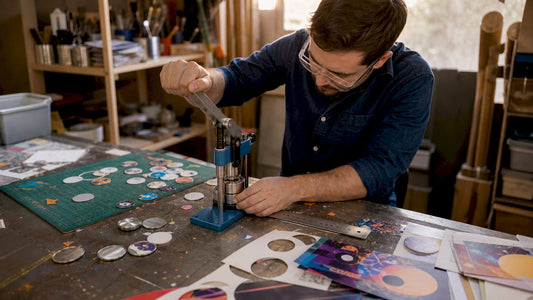 Craftsman using a manual badge cutter