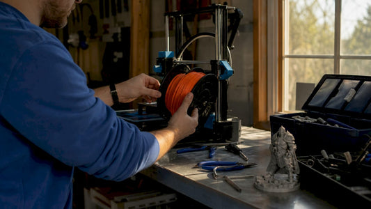 Hands loading 3D printer filament spool