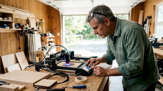 Operator using a laser engraver machine