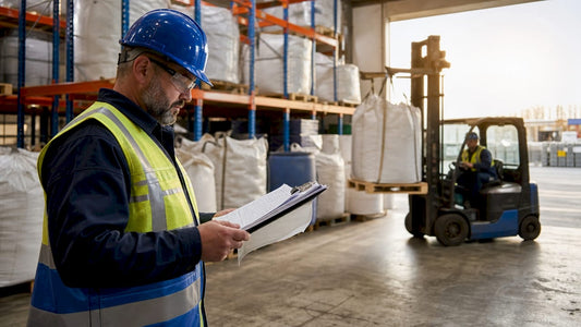 Logistics manager overseeing bulk packaging in warehouse