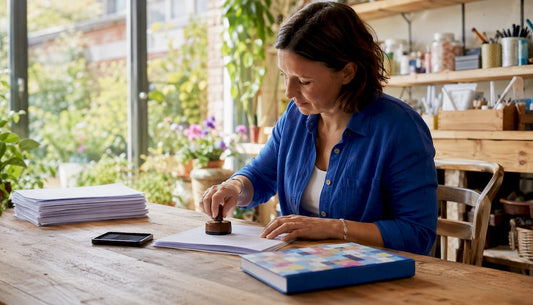 Businesswoman stamping official documents in office