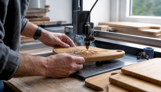 Close-up of laser engraving on wood