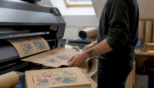 Hands printing personalised cardboard packaging