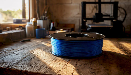 3D printing filament spool on workbench