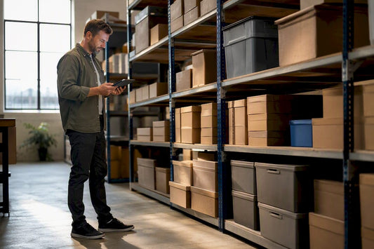 Maker counting organised stockroom inventory