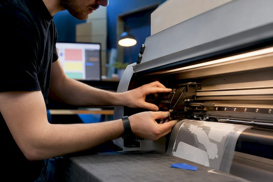 Operator checking a DTF printing workflow