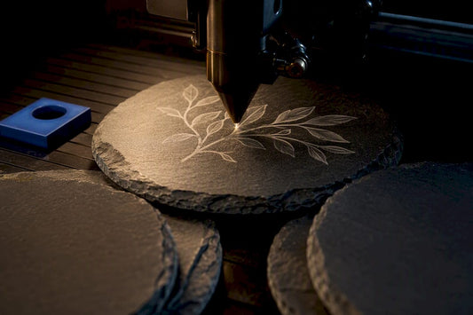Laser engraving a slate coaster surface