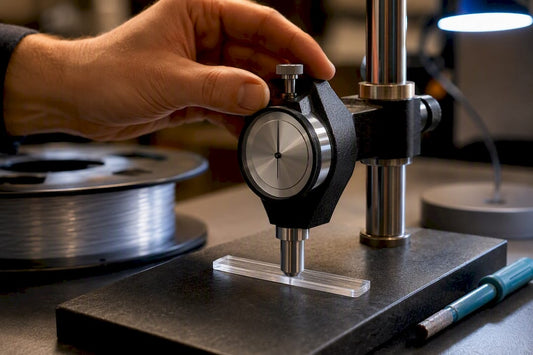 Durometer testing a TPU filament sample