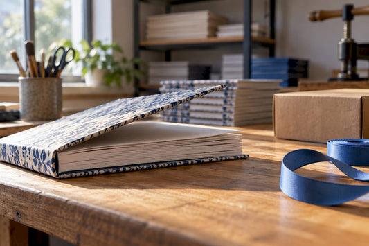 Personalised bound book on production bench