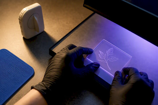 Maker calibrating photopolymer stamp exposure