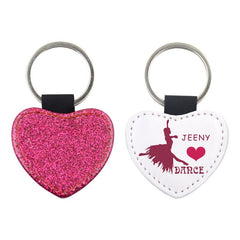 Heart Pink Glitter - PU Leather Keyring