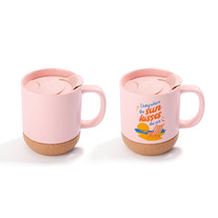 13oz Sublimation Coffee Mug with Detachable Cork Base-Matte Pink