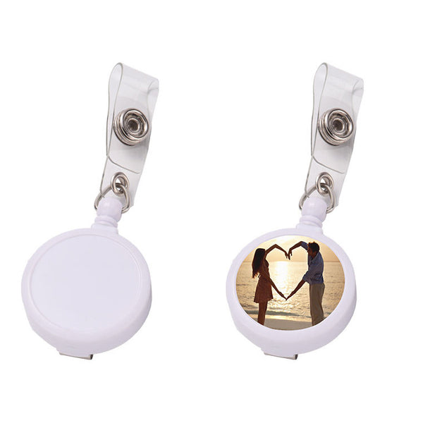 Badge Holder Reel Clip Holder - White with custom image insert, ideal for ID cards and workplace security badges.