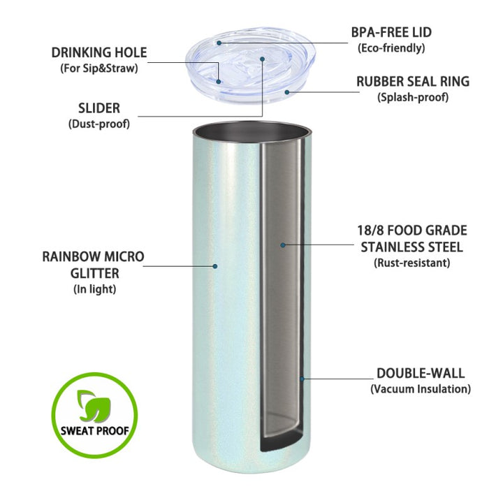 20oz Stainless Steel Tumbler - Mint Green Sparkle