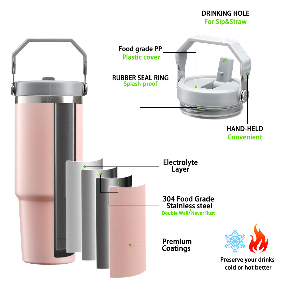 30OZ Stainless Steel Tumbler with Handle Pink Matte