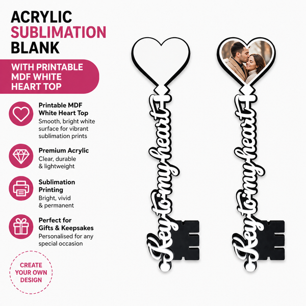 Heart Acrylic Key to my Heart - Black and White