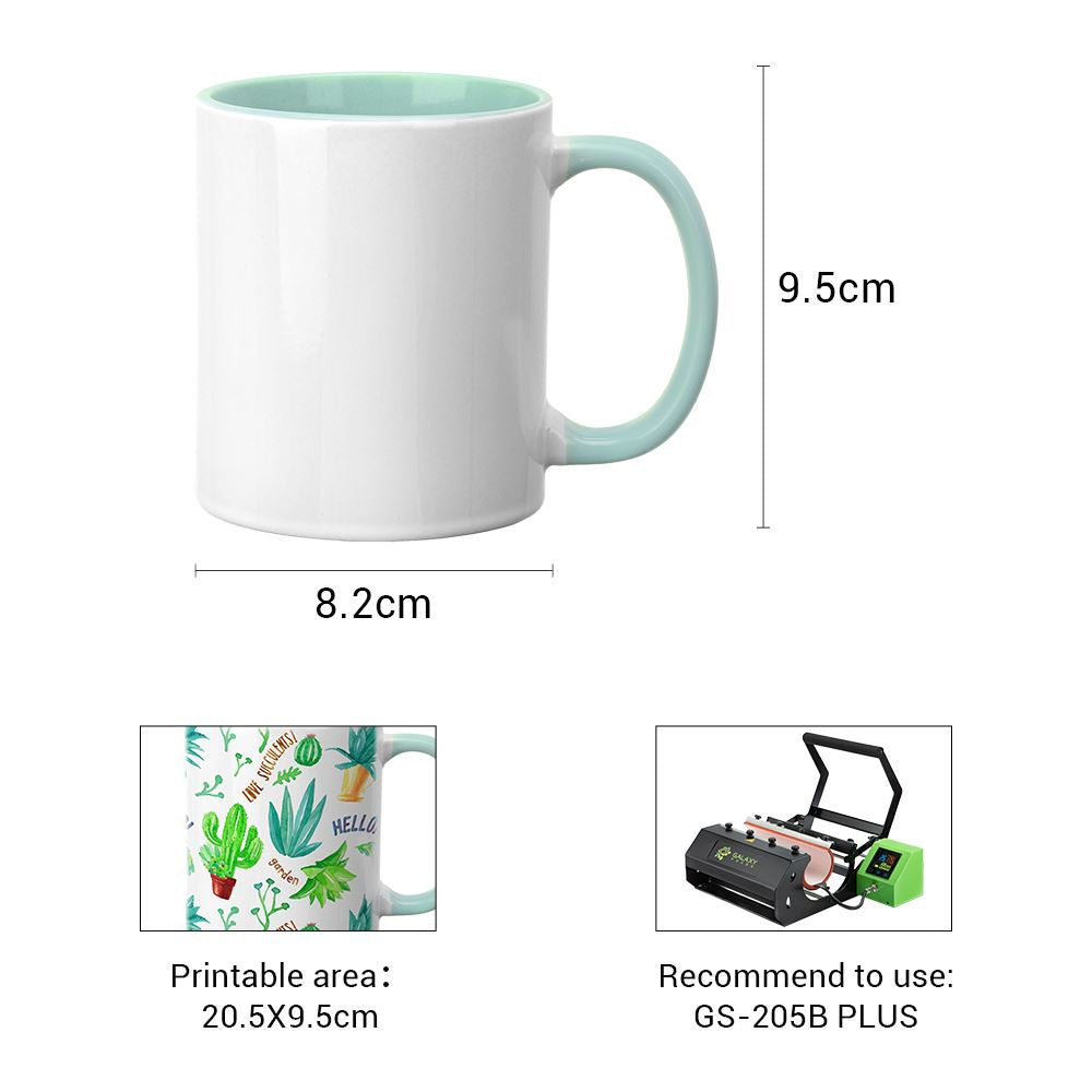 11oz Mint Green Coloured Inner and Handle Ceramic Mug