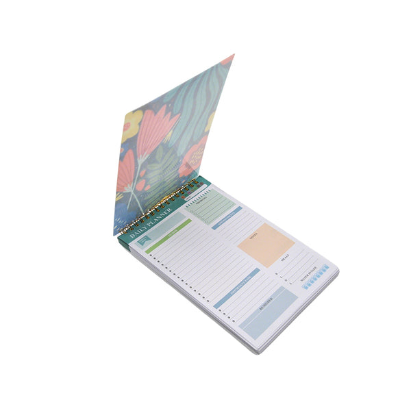 Sublimation A5 - Hello Today Planner with floral cover flipped open, showing daily task layout with sections for to-dos, priorities, and reminders.