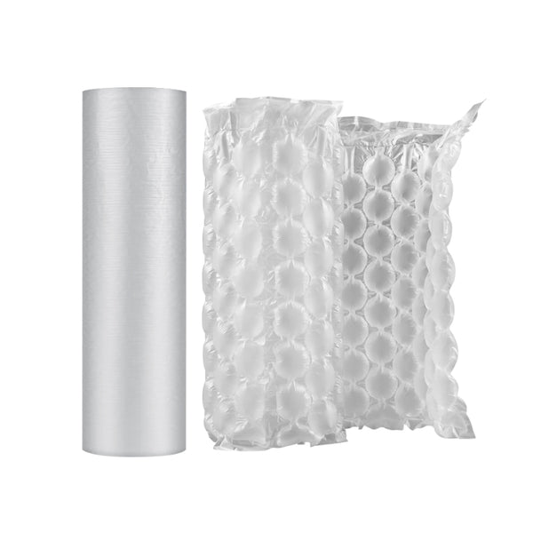 Bubble Type Air Packing Roll 40 x 40 cm - 300m shown inflated and uninflated, ideal for cushioning fragile items during shipping.