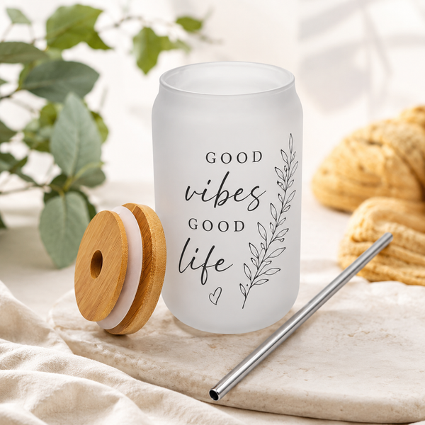 400ml Frosted Glass with Bamboo Lid