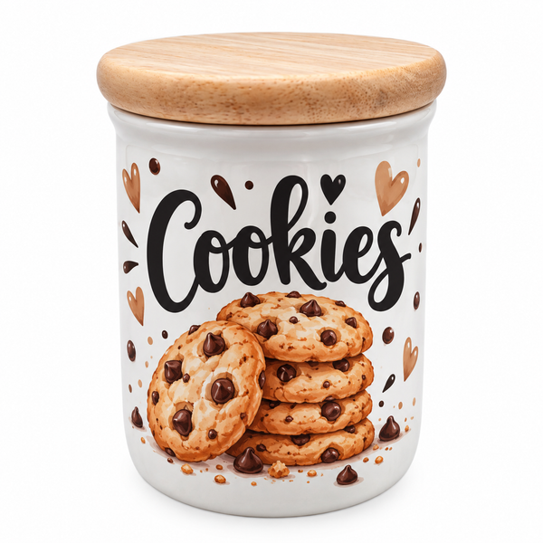Small Sublimation Ceramic Cookie Jar with Wooden Lid – 11.5 × 9cm