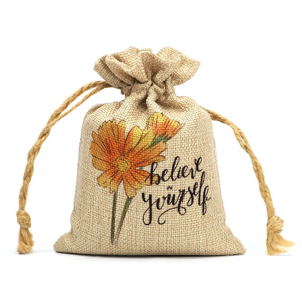 Faux Burlap Drawstring Bag - 12 x 17 cm