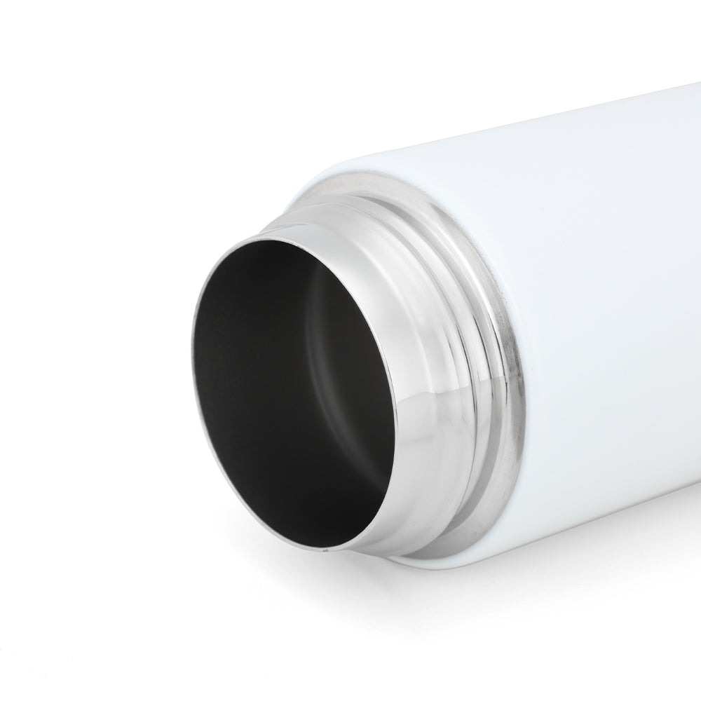 Close-up of the stainless steel interior of the Kids Water Bottle with Straw -500ml -Blue, highlighting its sublimation-ready white exterior.