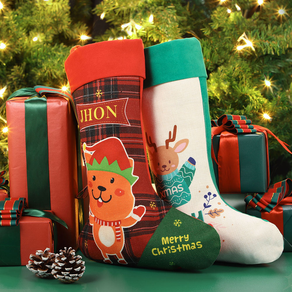 Linen Red Christmas Stocking - 30 x 45 cm