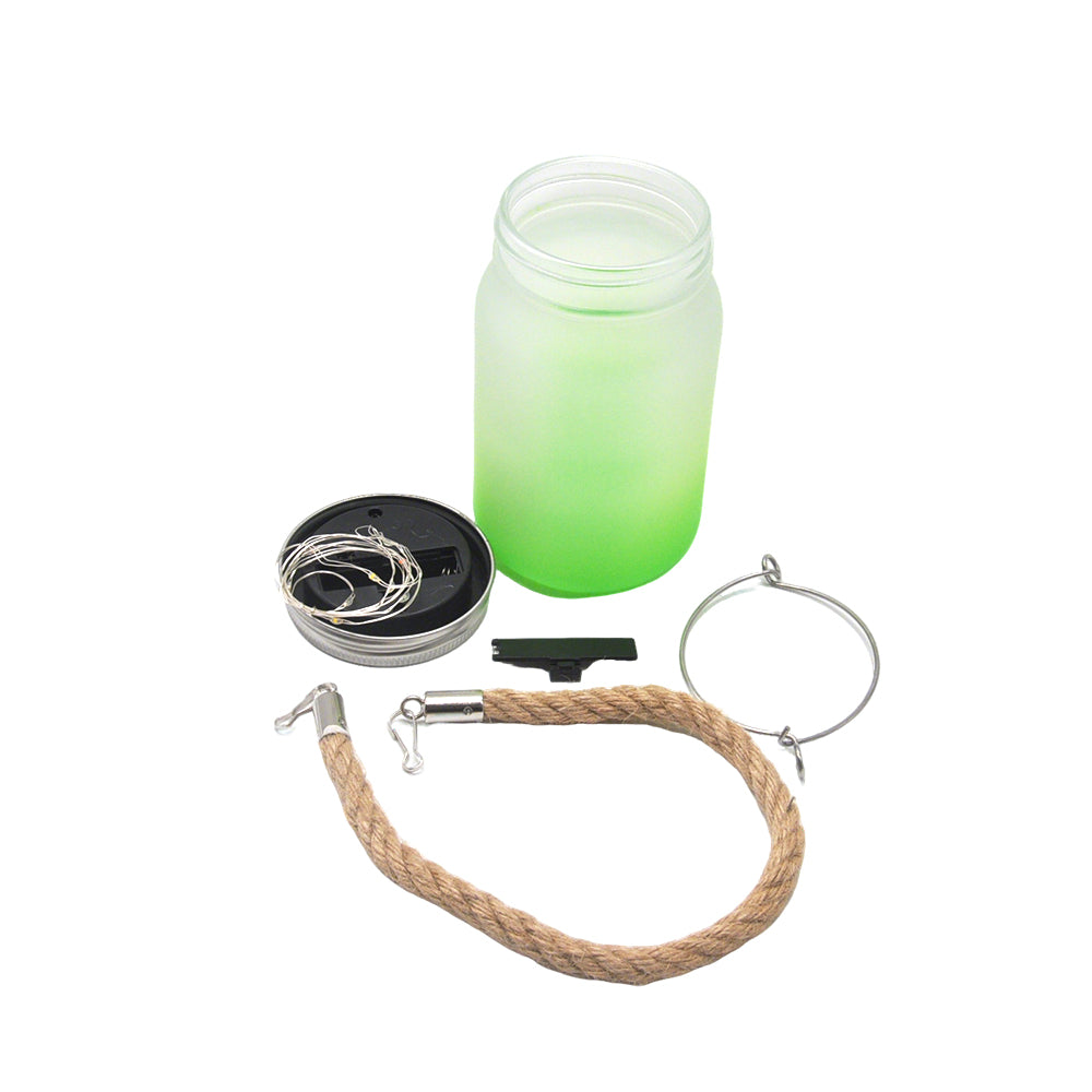 Mason Jar with Solar Powered Lights - Green