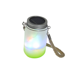 Mason Jar with Solar Powered Lights - Green