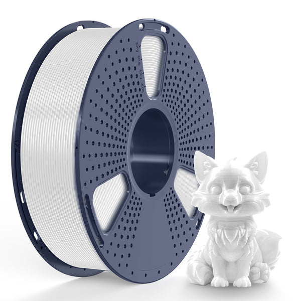Sunlu PETG White - Filament 1KG spool with a 3D printed fox figurine beside it.
