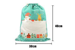 Pre-Printed Linen Drawstring Xmas Sack - 30 x 40 cm - Green Small