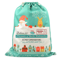 Pre-Printed Linen Drawstring Xmas Sack - 30 x 40 cm - Green Small