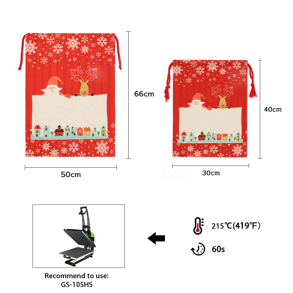 Pre-Printed Linen Drawstring Xmas Sack - 50 x 66 cm - Red Large