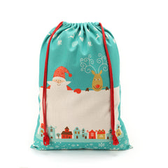 Pre-Printed Linen Drawstring Xmas Sack - 50 x 66 cm - Green Large