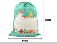 Pre-Printed Linen Drawstring Xmas Sack - 50 x 66 cm - Green Large