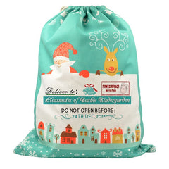 Pre-Printed Linen Drawstring Xmas Sack - 50 x 66 cm - Green Large