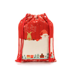 Pre-Printed Linen drawstring Xmas Sack - 30 x 40 cm - Red Small