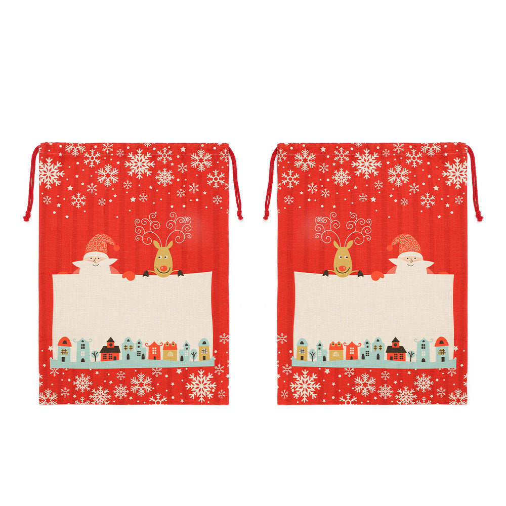 Pre-Printed Linen drawstring Xmas Sack - 30 x 40 cm - Red Small