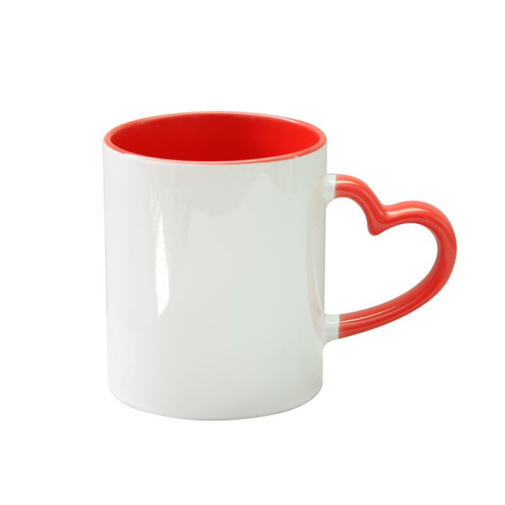 Single 11oz Love Heart Handled mug Red Inner And Handle