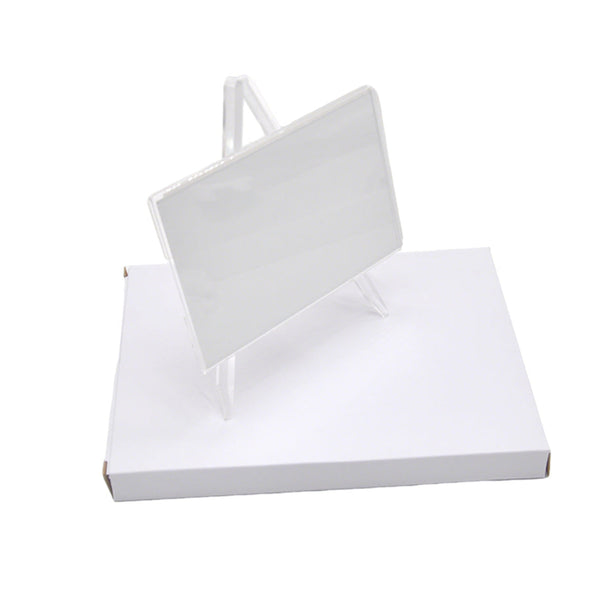 Tripod Aluminium Photo Panel with blank sublimation surface on a white easel stand, ideal for custom desk photo displays and personalised gifts.