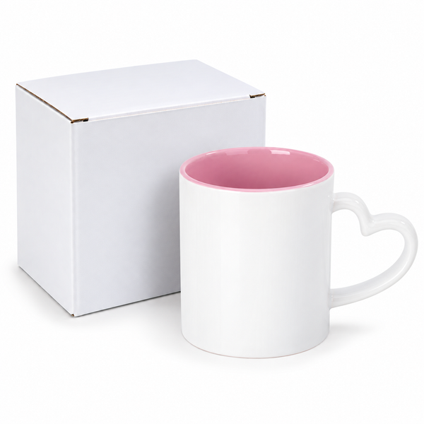 Single 11oz Love Heart Handled mug Pink Inner
