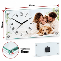 Sublimation Blank Glass Clock – Rectangle – 30 x 16cm – Pack of 12