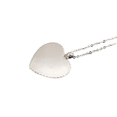 Blank silver heart pendant necklace for sublimation or laser engraving on white background