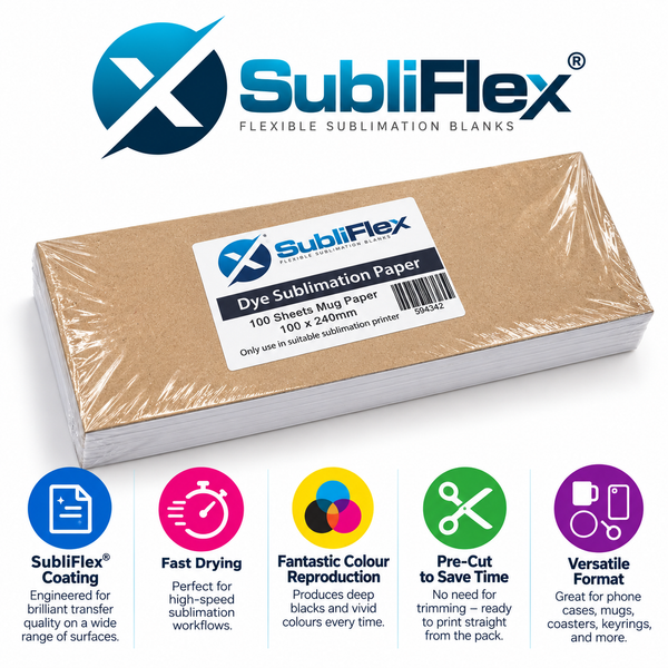 SubliFlex® Pre-Cut Sublimation Mug Paper – 100 x 240mm – 100 Sheets