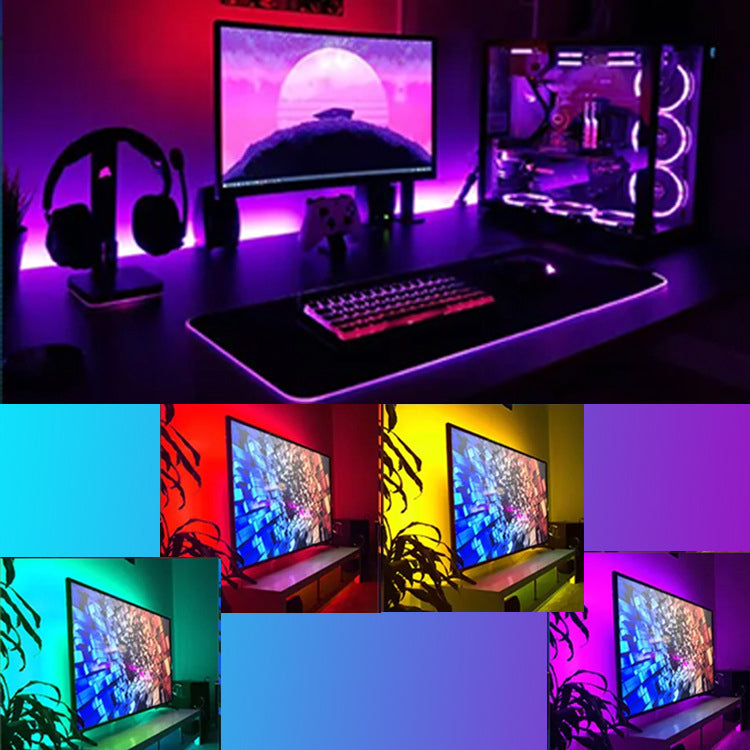 RGB LED strip used as TV backlight creating colorful ambient lighting