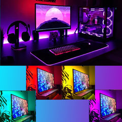 RGB LED strip used as TV backlight creating colorful ambient lighting