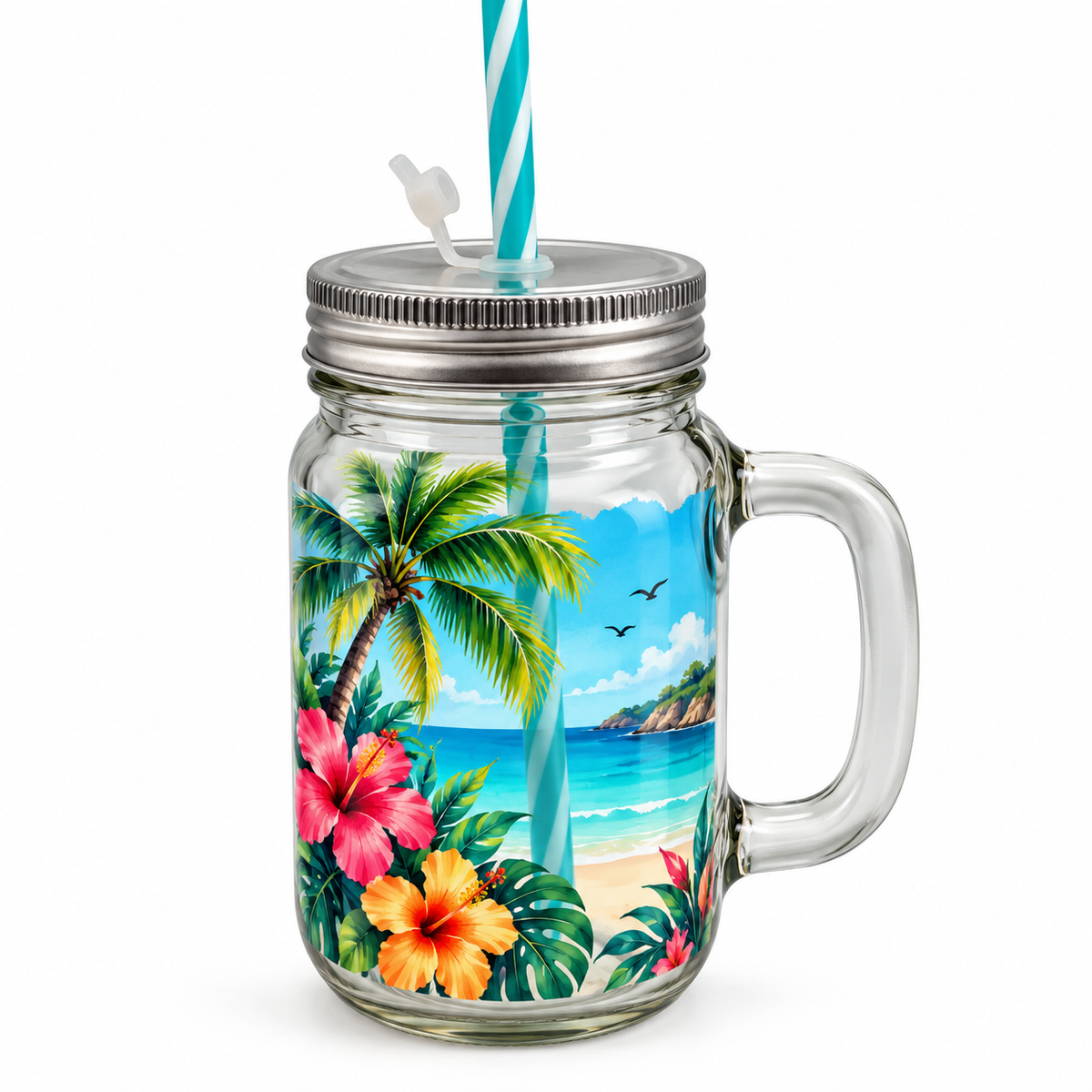 Glass Mason Jar with straw