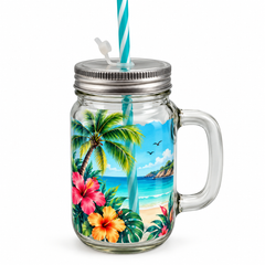 Glass Mason Jar with straw