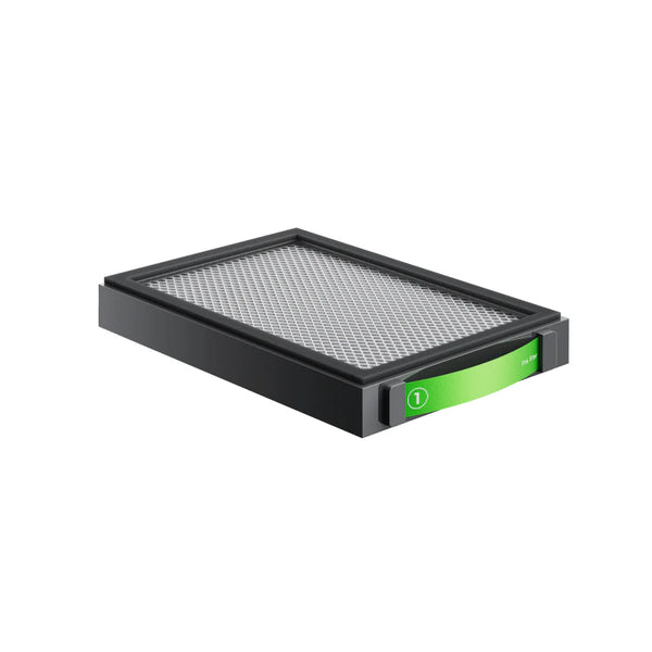 xTool SafetyPro AP2 Pre-Filter for laser air purifier systems, featuring a mesh design and green tab for easy replacement in engraving workspaces.